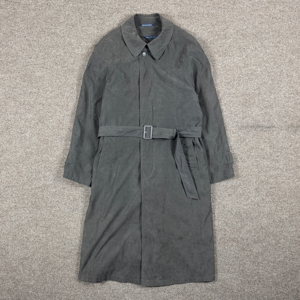 VTG Micro Suede‎ Button Front Belted Long Trench Coat Men’s 42R Removable Liner